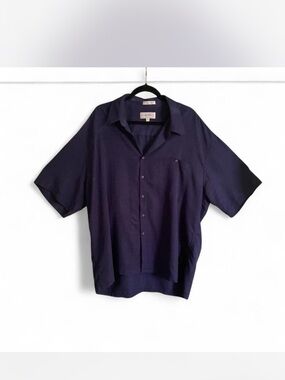 Men’s Relaxed  Short-Sleeve Button-Down Shirt in Navy by Mario Ferrari size XXL